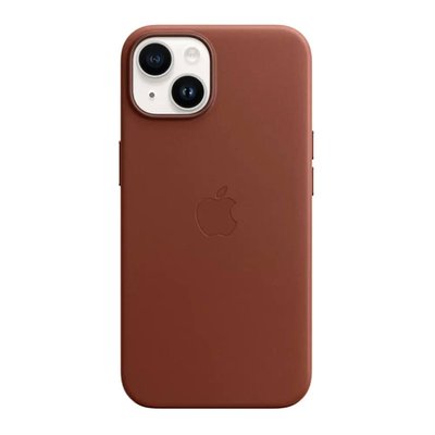 Оригинальный кожаный чехол Apple iPhone 14 Leather Case с MagSafe - Umber (MPP73) MPP73 фото